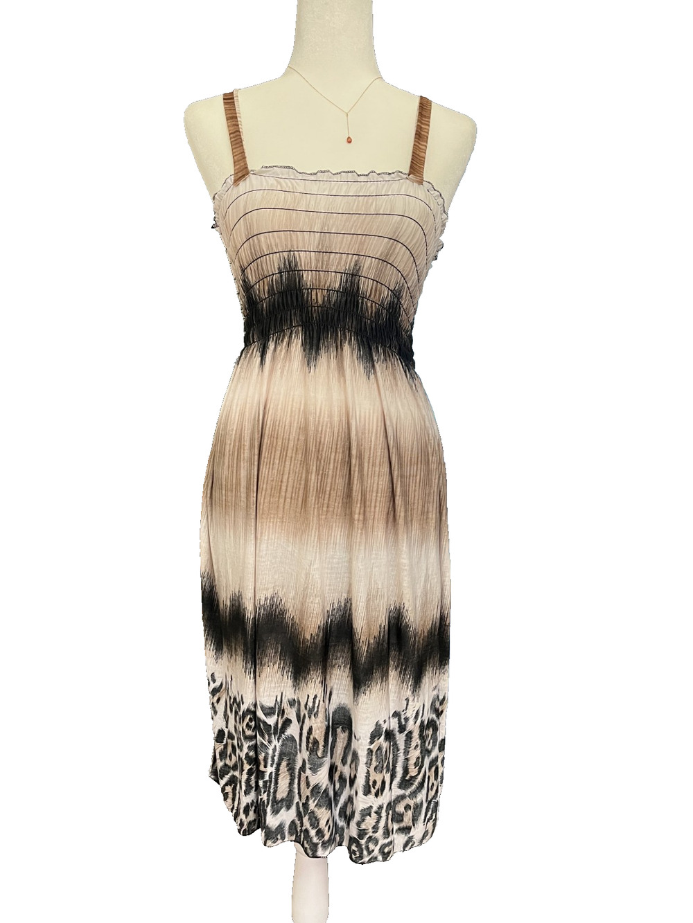 Women's Unbranded Size XL Brown 32" Length Dress SUPER Stretchy Animal Print